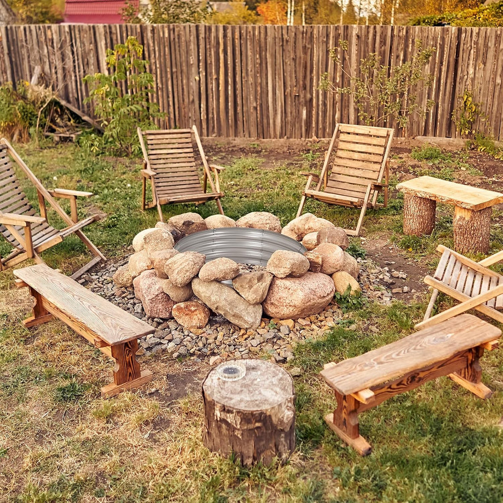 OUSHENG Galvanized Fire Pit Ring for Outside Wood Burning, Metal Firepit Liner for Above Ground Outdoor Camping Beach Backyard Park