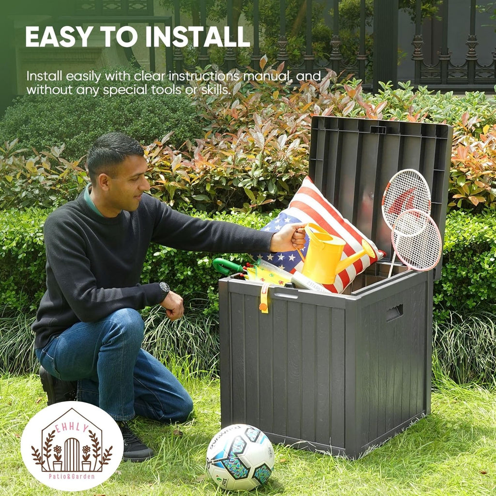 Deck Box, 51 Gallon Package Bin Delivery Box for Outside Front Porch, Small Patio Outdoor Storage Boxes Waterproof, UV Resistant Plastic Resin Pool Storage Bins with lids, Grey