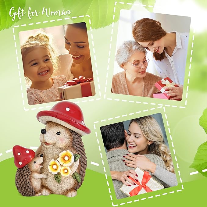 Solar Hedgehog Garden Statue Lights for Outdoor Decor, Resin Hedge hog Figurine Lighting Decorations, Patio Yard Lawn Ornaments Birthday Gifts for Women Mom Grandma