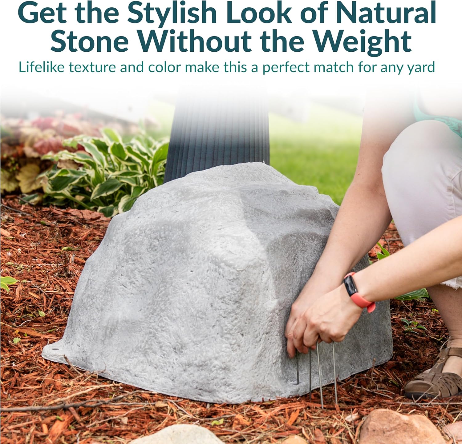 Sunnydaze 14” H Polyresin Faux Landscape Rock Cover - Lightweight Fake Rock Well Pump Cover for Outside - Gray - 2-Pack