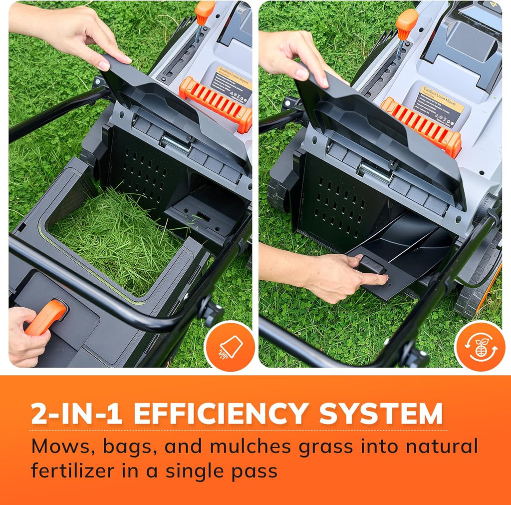 Keenstone Cordless Lawn Mower, 17" Electric Lawn Mower with Direct-Drive Brushless Motor, 2 x 20V 4.0Ah Battery, 6 Position Height Adjustable Push Mower for Yard & Thick Grass(35min Runtime)