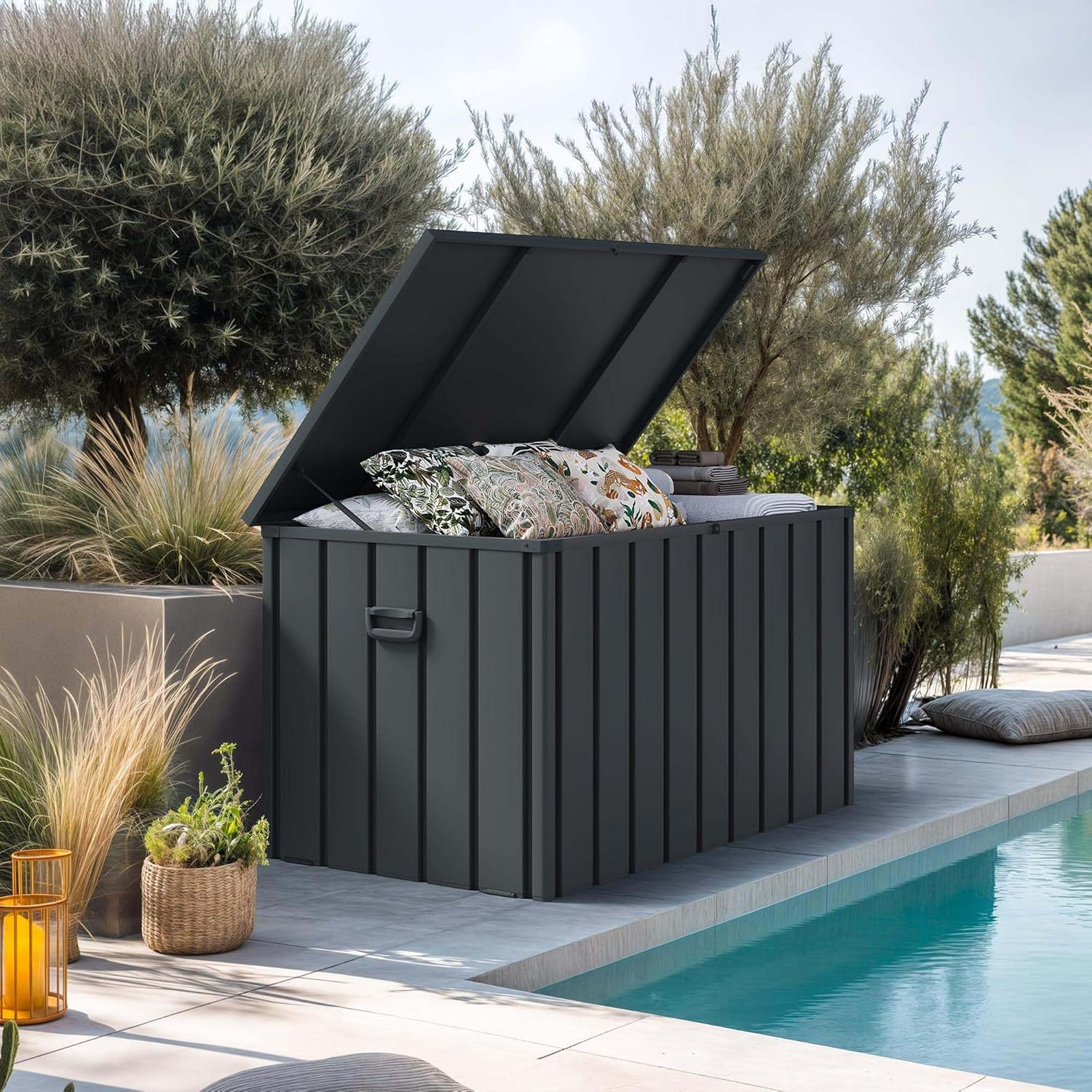 PURPLE LEAF Deck Box 160 Gallon Outdoor Waterproof Lockable Storage Box with Lid Deck Organization for Patio Cushions Side Table Pool Accessories Garden Tools, Gray