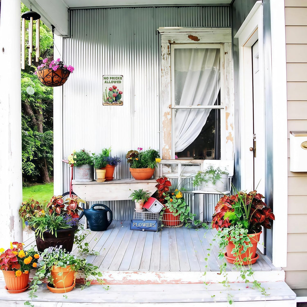 Bestylez Garden Gifts Vintage Cactus No Pricks Allowed Gardening Signs for Home Garden Greenhouse Living Room Bedroom Yard Outdoor Decor 8X12 Inch (3365)