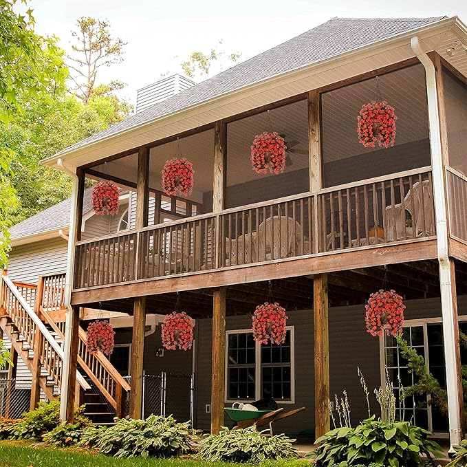 Hanging Baskets Artificial Flowers for Outdoor Interior Decor, Artificial Daisies Flowers Shrubs Plants with Baskets for Home Porch Garden Patio Patio Spring Summer Decor(Orange)