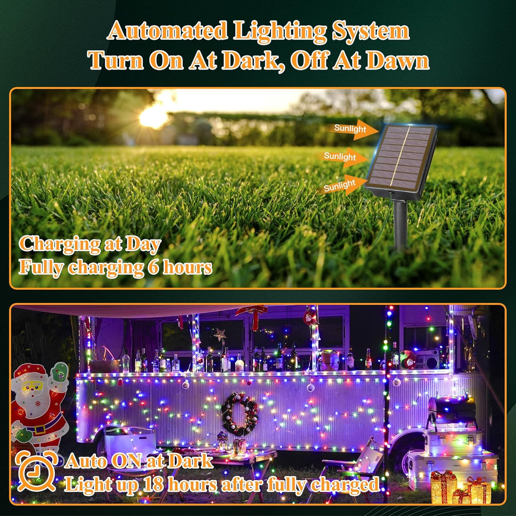 2 Pack Solar String Lights Total 480LED 158FT, IP67 Waterproof Solar Lights for Outside with 8 Modes, Upgraded Solar Panel Fairy Lights for Garden Party Wedding Decorations (Cool White)