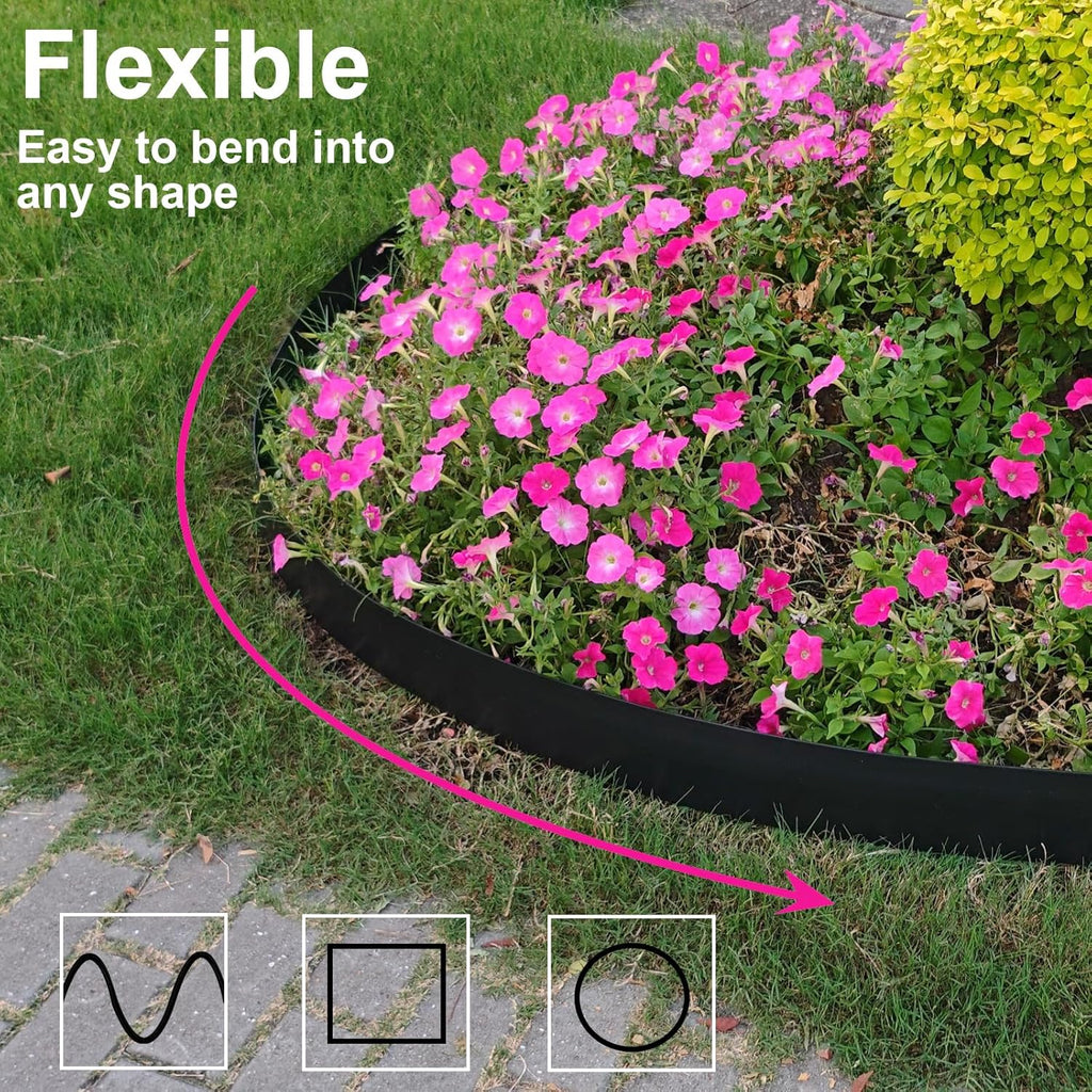 66FT Landscape Edging 2 in Tall with 70 Spikes, Garden Edging Border and 1 Hammer, Plastic Landscape Edging Border Lawn Edging for Landscaping, Flower Beds, Yard