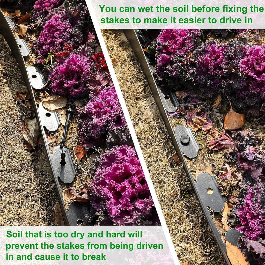 4 Inch Tall Garden Edging Border 66FT with 90pcs Spikes, Plastic Edging Border for Landscaping, Lawn, Garden, Flower Beds, Paver, Pathway