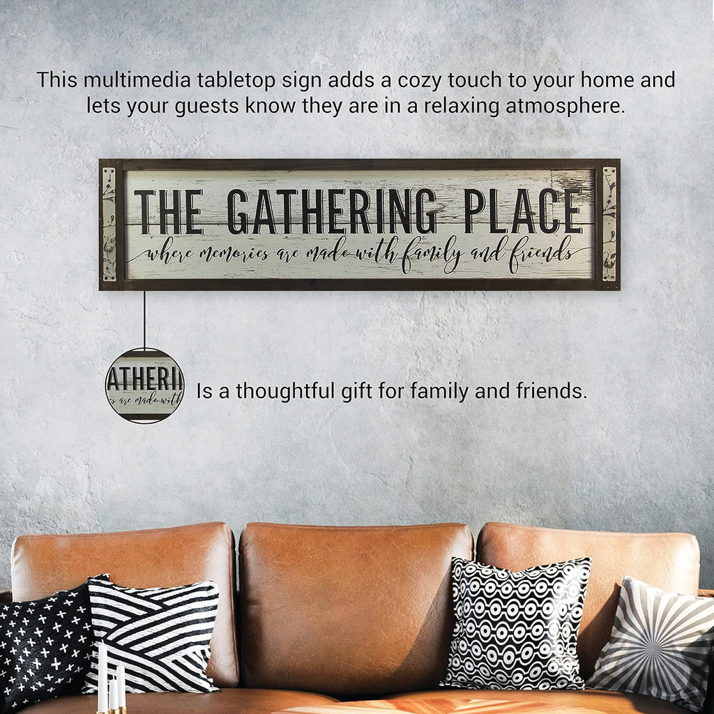 Young's Inc. The Gathering Place Rustic Home Decor - Living Room Wall Decor and Inviting Tabletop Decorations - Wood - 40” W x 1.5" D x 10” H