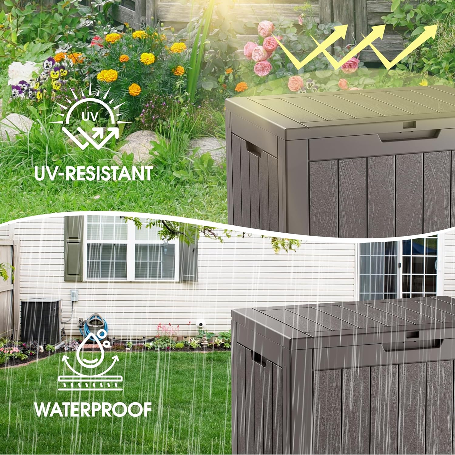 KAMABOKO 32 Gallon Outdoor Storage Box 2 Pack All-Weather Deck Box for Patio Furniture, Package Deliveries, Garden Tools, Pool Supplies & Cushions, Grey