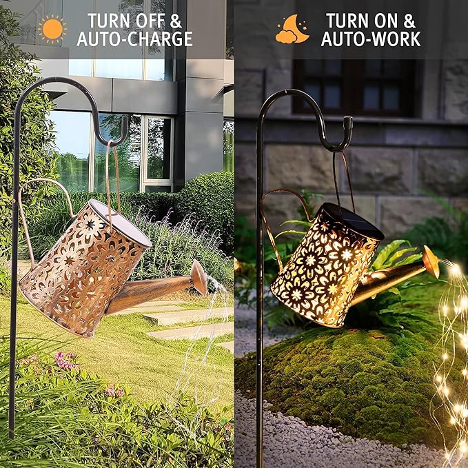 Otdair Solar Lights Outdoor Garden Decor, Metal Daisy Solar Watering Can Lights with 2 Lighting Modes, Outdoor Decorations for Yard, Garden, Patio, Pathway, Christmas, Gift for Mom Grandma