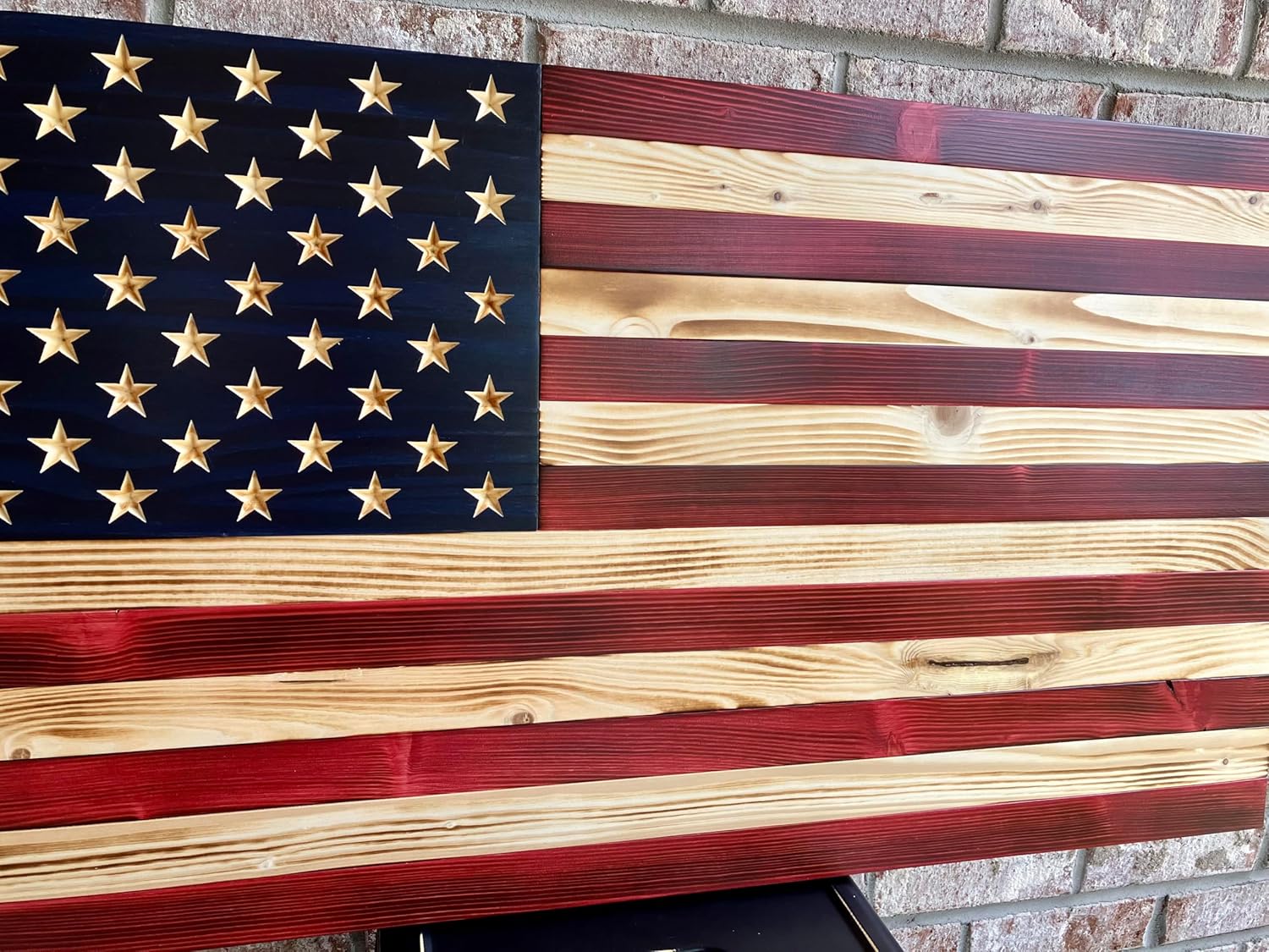 Rustic Wooden American Flag, Patriotic Wall Art (Weather Protected Finish, 30.5x57.5)