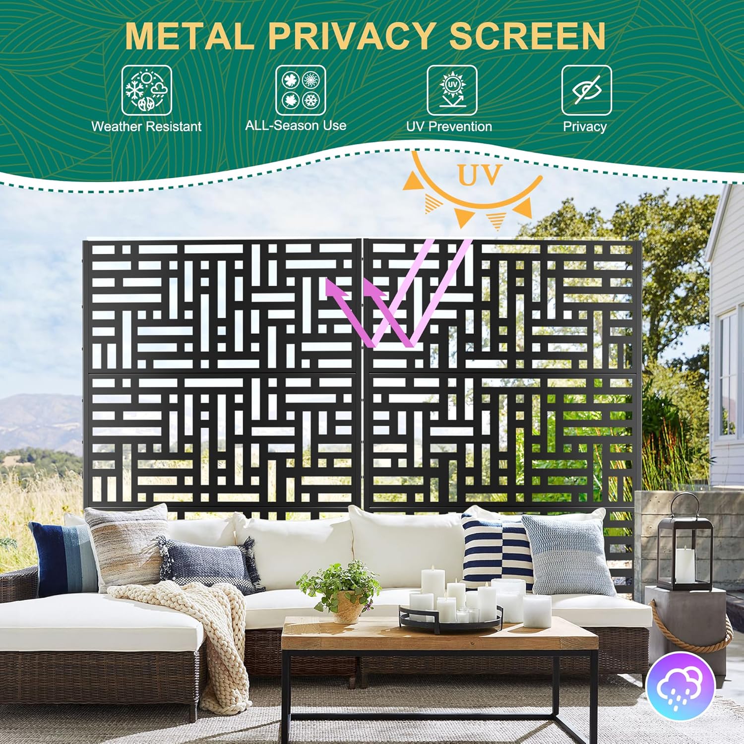 72" H×47" W Metal Privacy Screen Outdoor Privacy Screen Freestanding, Outdoor Privacy Screens and Panels for Patio Lawn Deck(Consists of 3 Panels)