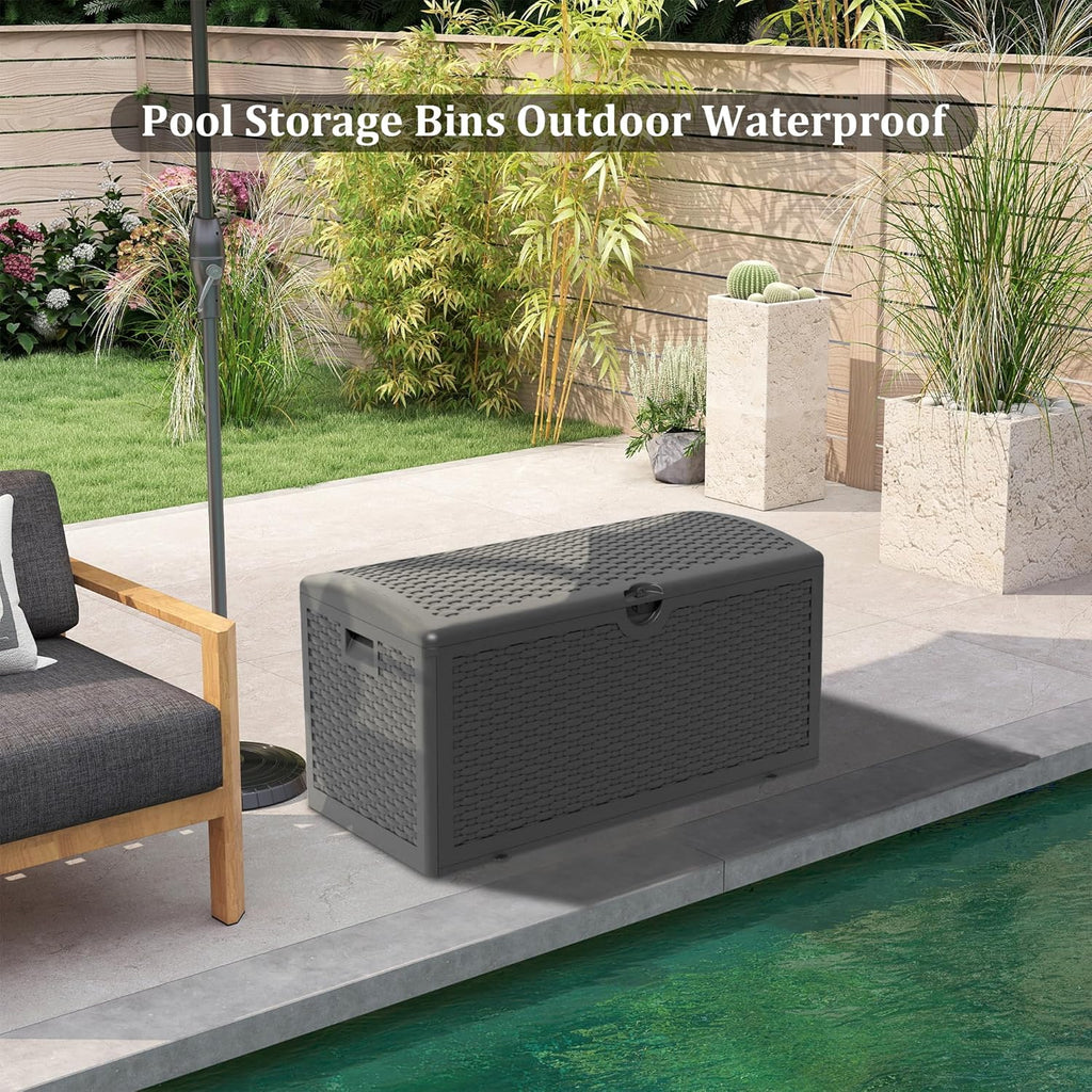 80 Gallon Plus Outdoor Storage Box Waterproof Lockable Resin Deck Box Large, Patio Storage Bin for Pool Accessories Cushion Furniture, Garden Tools, UV-Resistant Outside Delivery Black