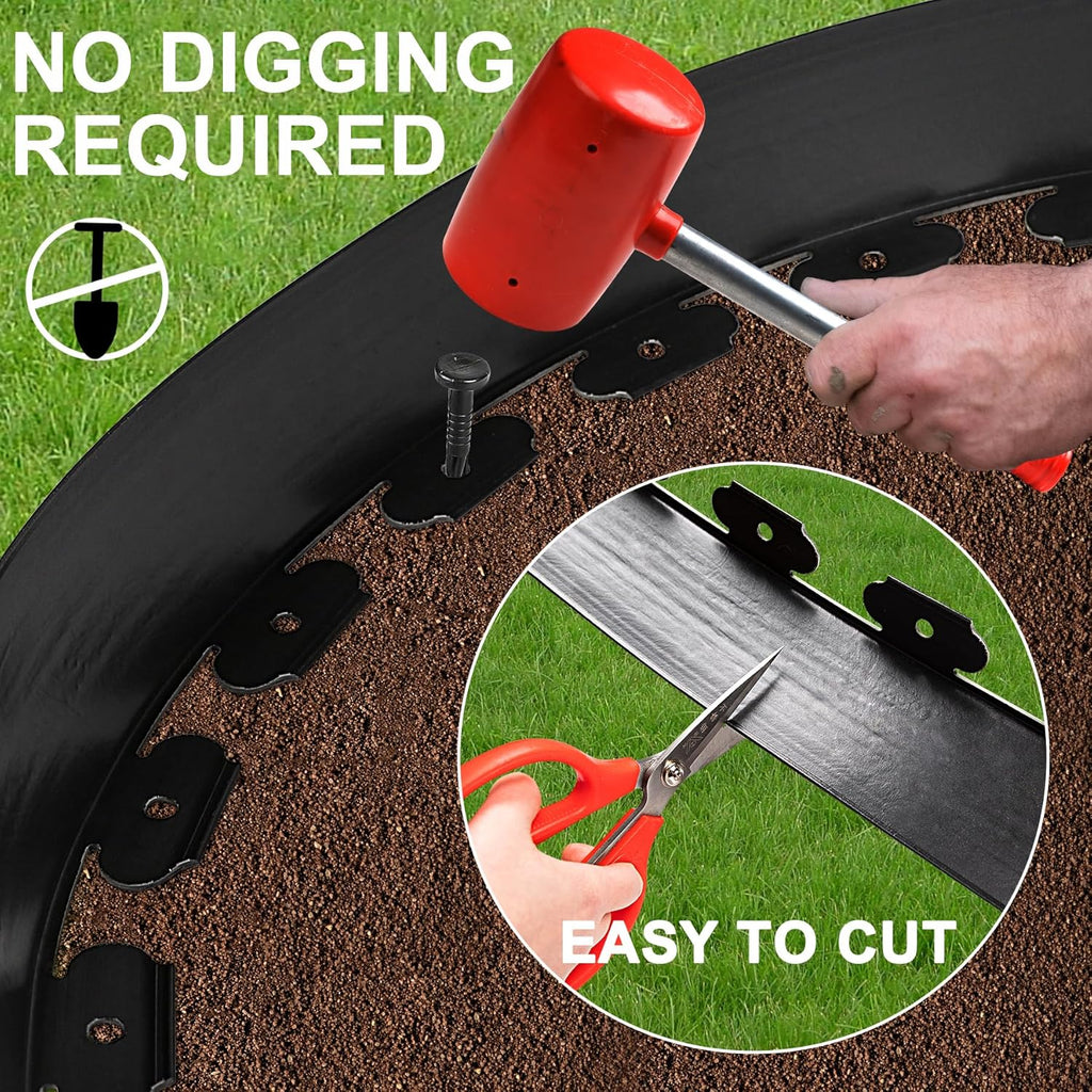 4 Inch Tall Garden Edging Border 33FT with 45pcs Spikes, Plastic Edging Border for Landscaping, Lawn, Garden, Flower Beds, Paver, Pathway