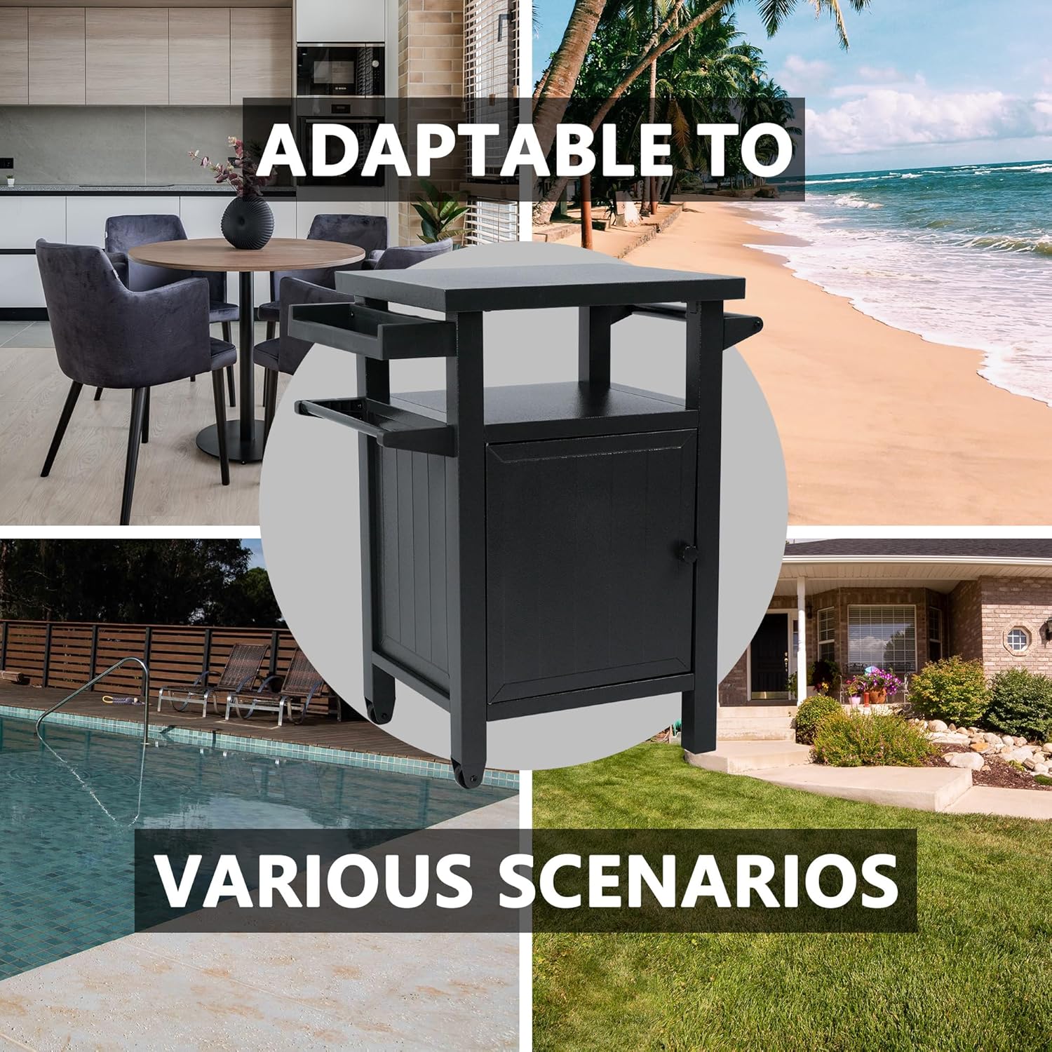 Kozyard BBQ Grill Storage Cart/Bin, Grill Carts Outdoor Storage Cabinet with Wheels, Prep BBQ Table for Patio Island Home Party Bar (Grey)