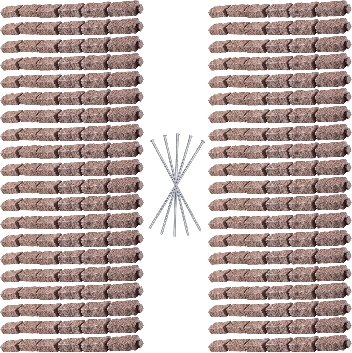 Beuta Landscape Edging | Garden Edging Border | Faux Stone Bricks for Lawn edging, Flower beds, Pathways & Yard Edging– 40 Packs | Each Section Has 6 Bricks 48"L x 4"W x 2.25"H |120 Spikes|Cobblestone
