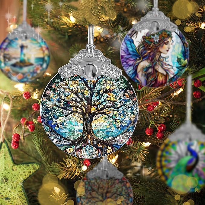 Tree of Life Stained Glass Suncatcher - Holidays & Christmas Tree Ornament, Decor & Gifts