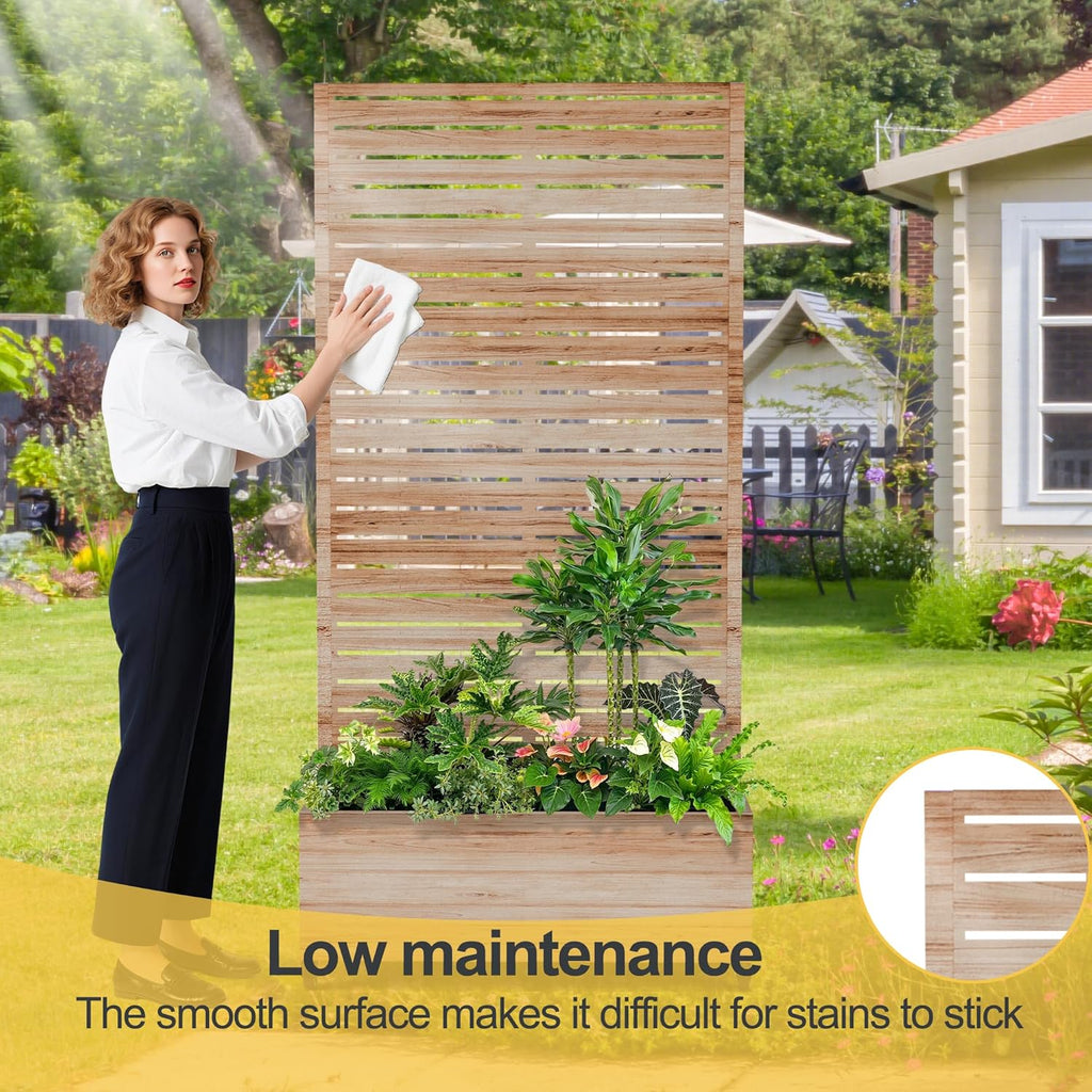 Raised Garden Bed with Trellis and Wheels,73"x35"x16" Metal Raised Garden Bed,Acacia Finish Metal Planter with Climbing Trellis for Vines & Vegetables