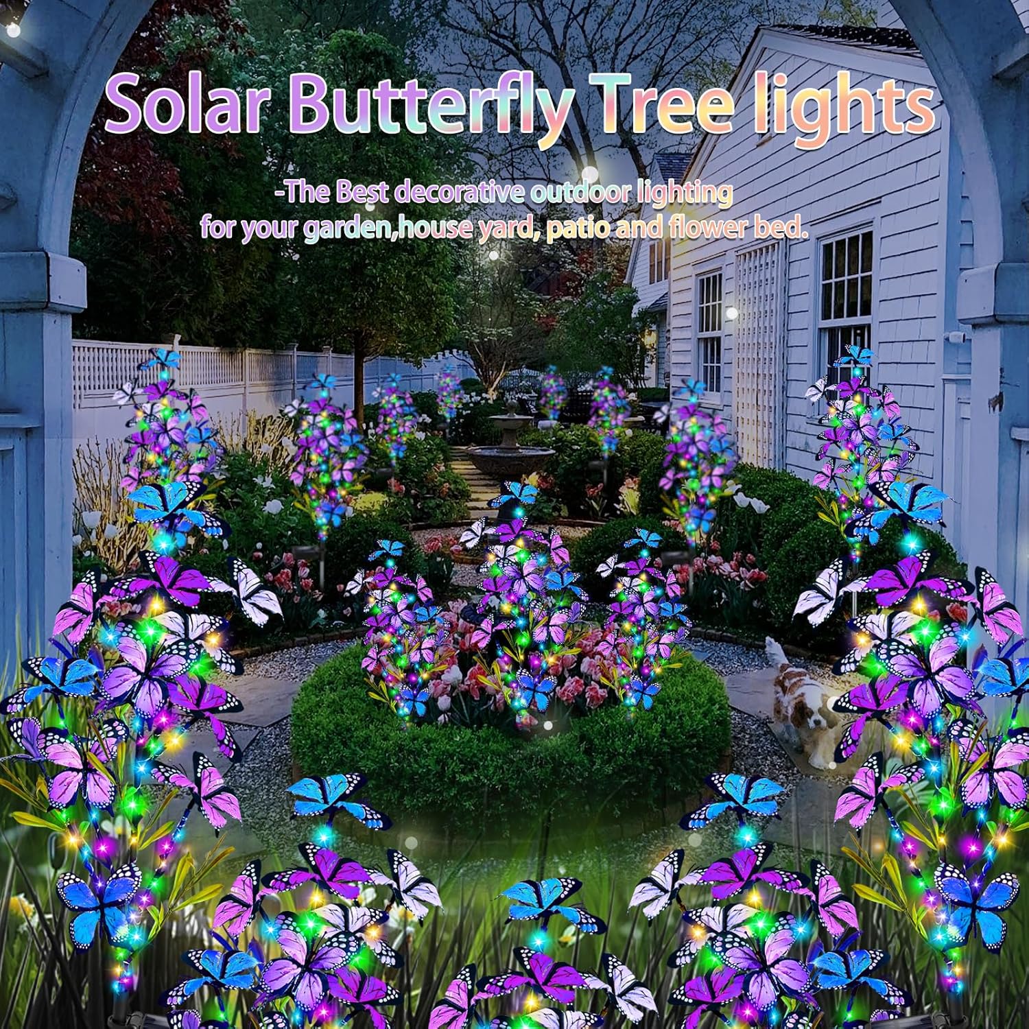 Solar Garden Lights Outdoor, Waterproof 6 Pack Solar Butterfly Lights with 60 LED 12 Butterfly Colorful Lighting for Garden Yard Lawn Outdoor Decor, Gift for Mom Women Mother's Day