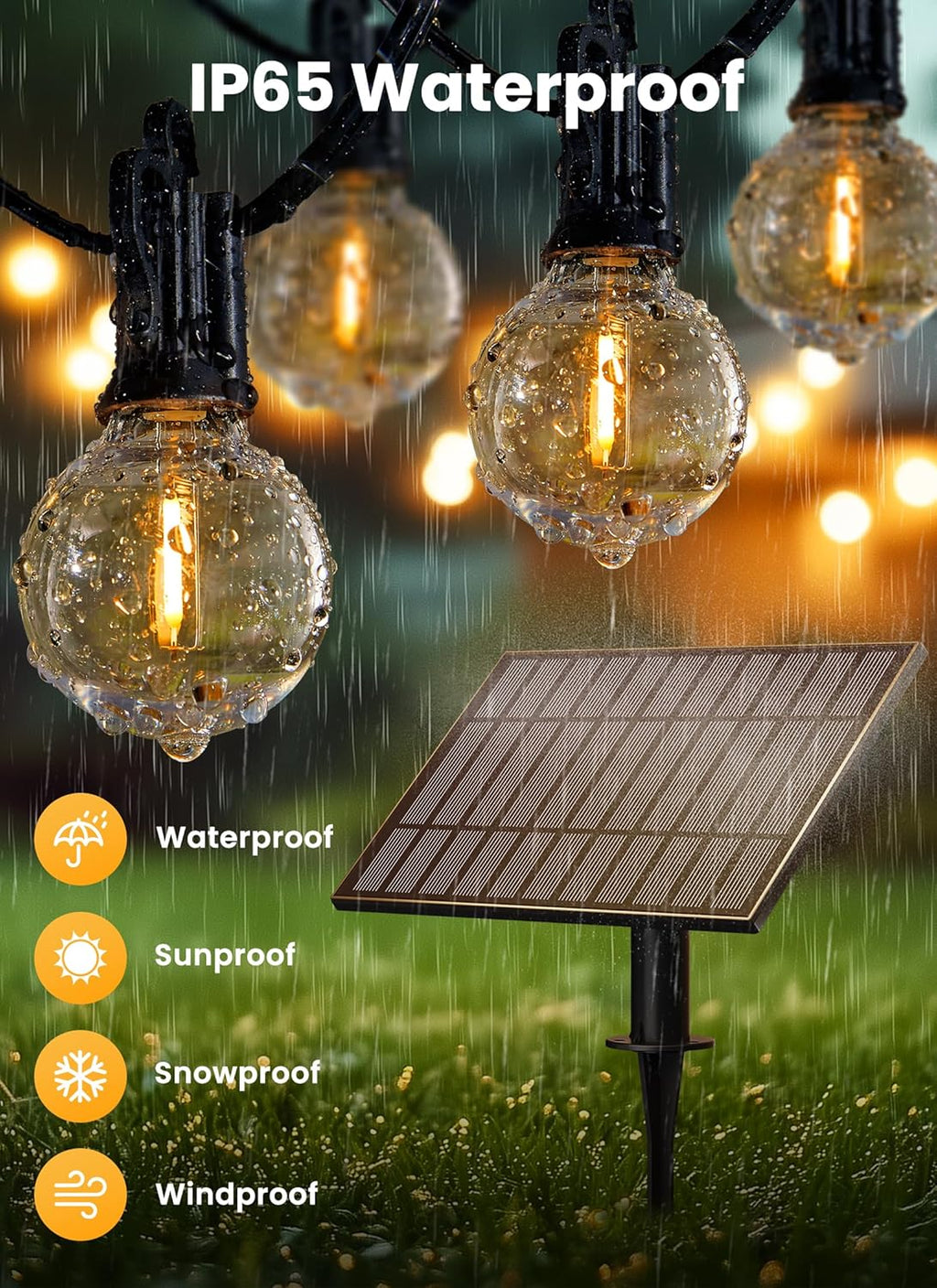 Brightown 38FT Solar String Lights Outdoor with Remote and 16 LED Shatterproof Bulbs, Dimmable & Timable, 3 Light Modes, Solar Patio String Lights Outdoor for Cafe, Garden, Deck, Outside Wedding