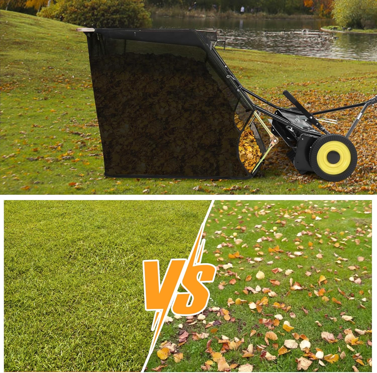 GAOMON 50'' Tow Behind Lawn Sweeper,Pull Behind Lawn Sweeper,with 26 Cu. Ft. Large Capacity Leaf Collector,Adjustable Sweeping Height for Yard, Lawn, Farm