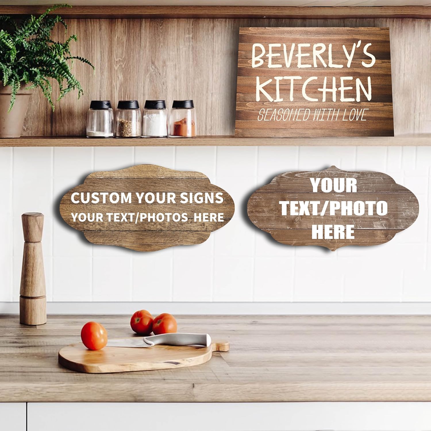 Custom Personalized Wood Text Signs, 3 Sizes, 30 Fonts, 9 Wood Colors, Custom Patterns - Blank Shaped Wood Signs, Farmhouse Decorative Wood Signs, Home, Kitchen, Rustic Wall Decor.