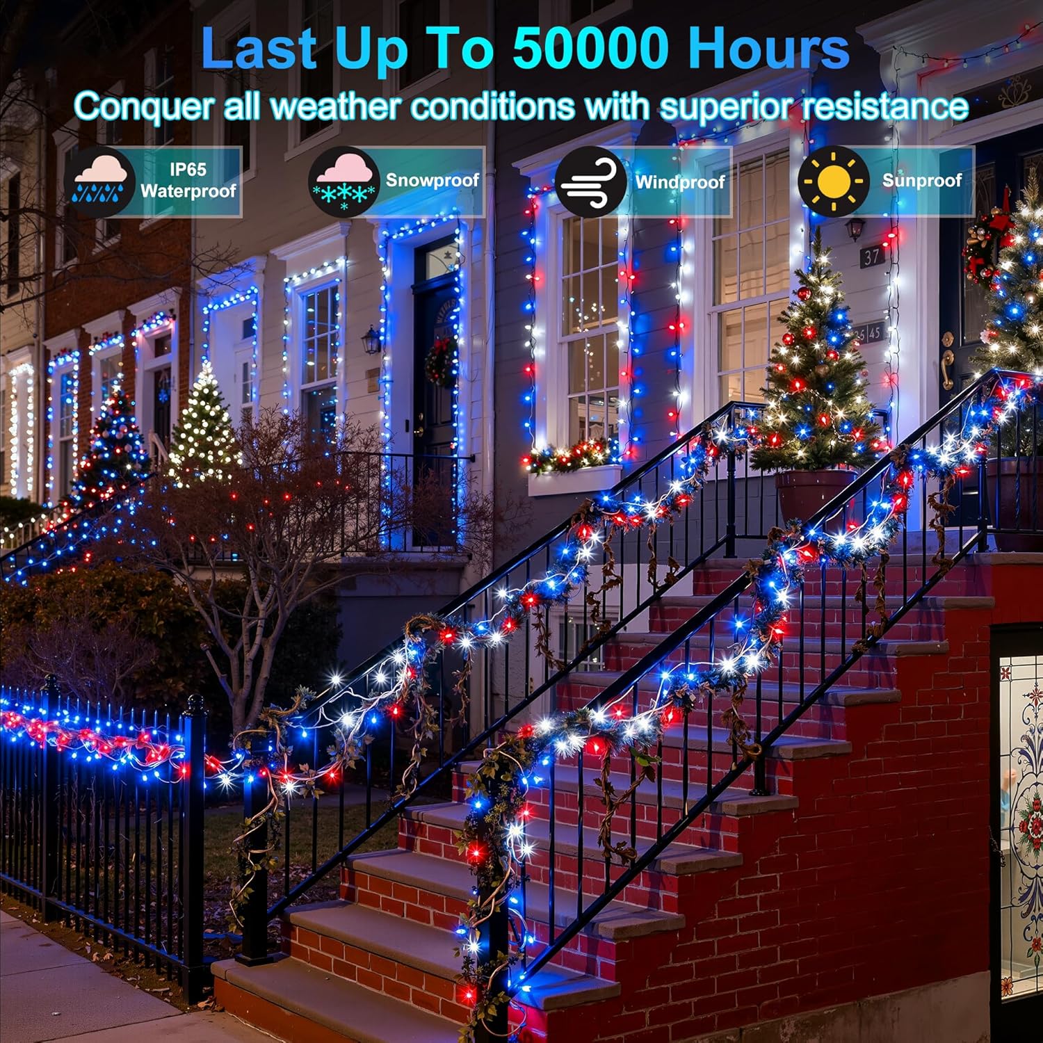 1500LED Christmas Lights Outdoor Use, 470ft 12 Modes Red Blue and White LED String Lights with Timer Dimmable, Waterproof Christmas Tree Lights for Xmas Patio Yard Fence Balcony Garden Decor
