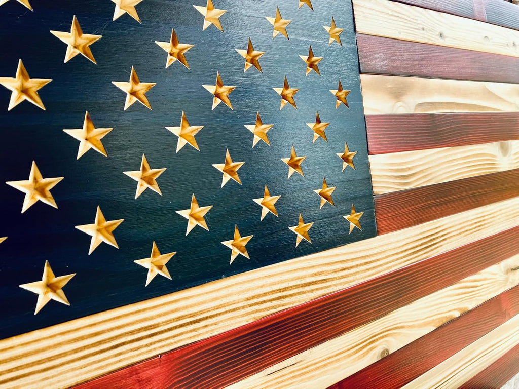 Rustic Wooden American Flag, Patriotic Wall Art (Natural Finish, 19.5x36)