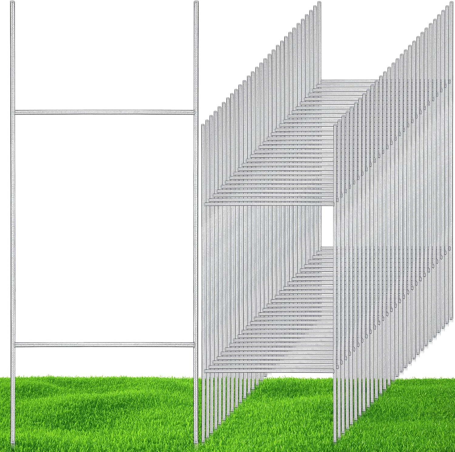 100 Pcs H Stakes for Yard Signs 30'' x 10'' Metal Heavy Duty H Frame Wire Stakes Weatherproof Metal Holder for 4mm 5mm Corrugated Signs Advertising Board Guidepost Yard Halloween Decor