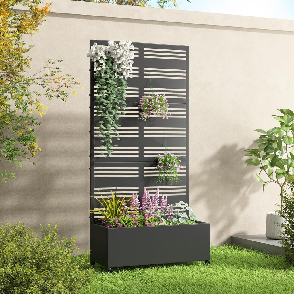 Lumioca 71"x35"x16" Metal Raised Garden Bed with Trellis, Trellis with Planter Box for Backyard Patio Balcony Climbing Plants, Black Harold