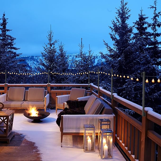 Suchtale 4 Pack 2.8 FT String Light Poles, Suspension Outdoor Fence Post Lights with Clip and Bracket, Outside String Lights Hanging, Wall Mounting Stand for Patio Garden Backyard Wedding Party, Black