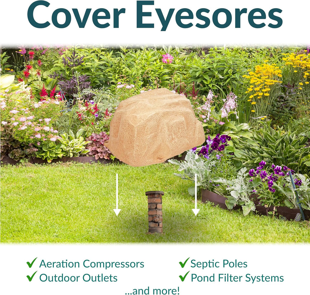 Sunnydaze 14” H Polyresin Faux Landscape Rock Cover - Lightweight Fake Rock Well Pump Cover for Outside - Sand - 2-Pack