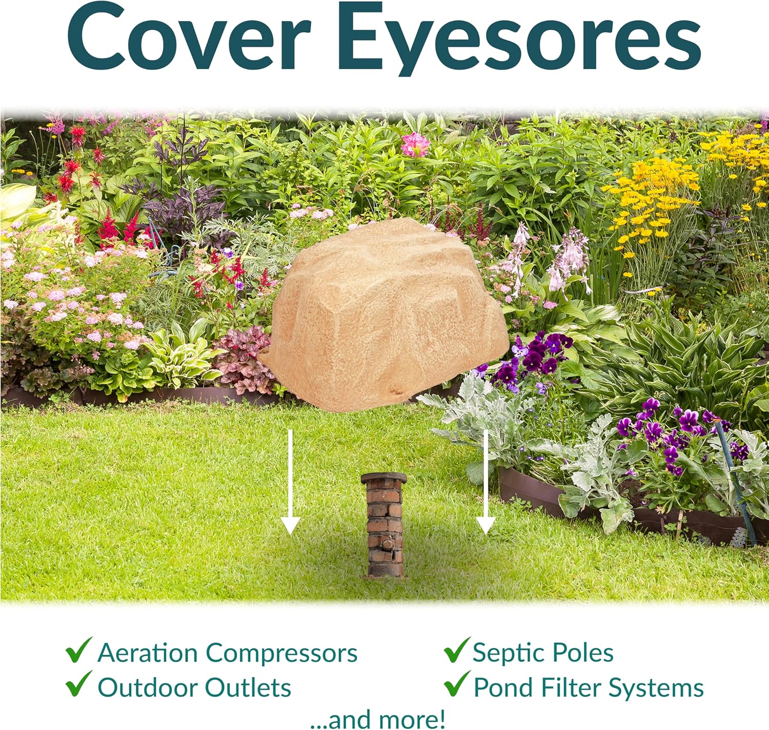 Sunnydaze 14” H Polyresin Faux Landscape Rock Cover - Lightweight Fake Rock Well Pump Cover for Outside - Sand - 2-Pack