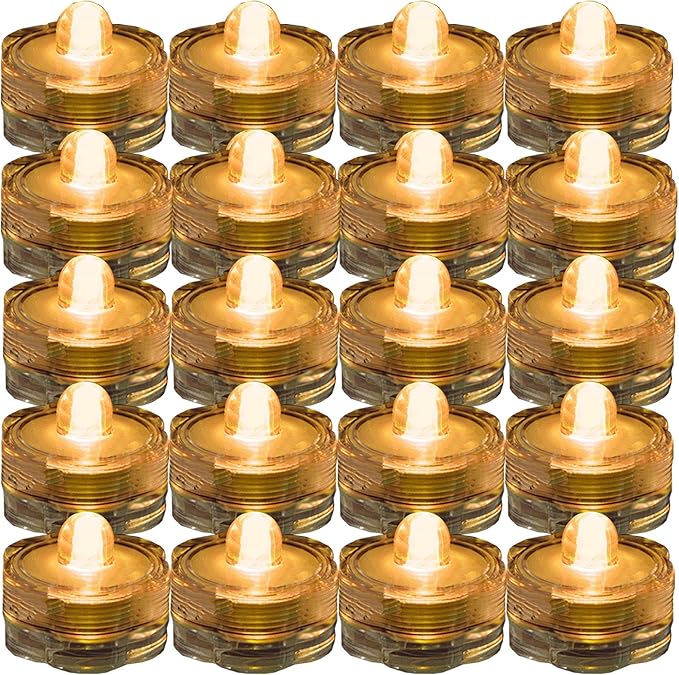 Bright LED Floral Tea Light Submersible Lights for Party Wedding (Amber, 20 Pack)
