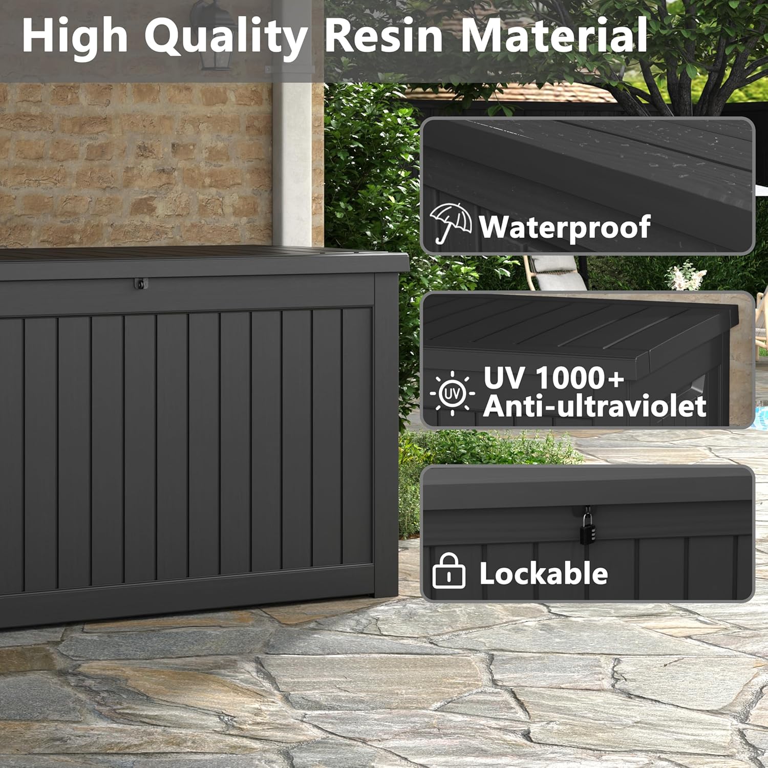 230 Gallon Outdoor Storage Box, Deck Box Resin Waterproof and UV Resistant Lightweight Deck Box for Garden Tools, Pool Supplies Organization