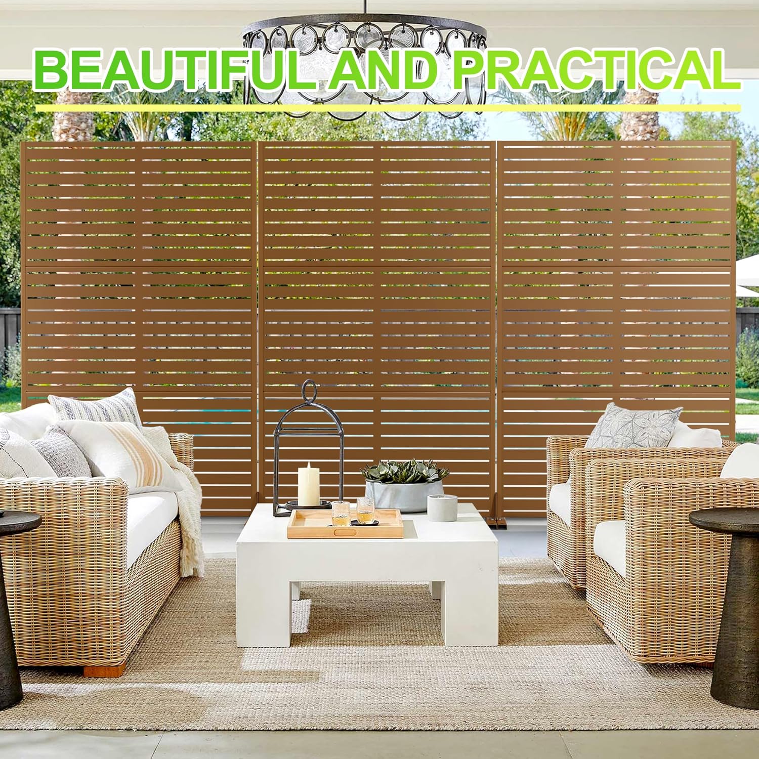Outdoor Privacy Screen,72" H×47" W Metal Privacy Screen, Freestanding Privacy Fence Panels for Patio