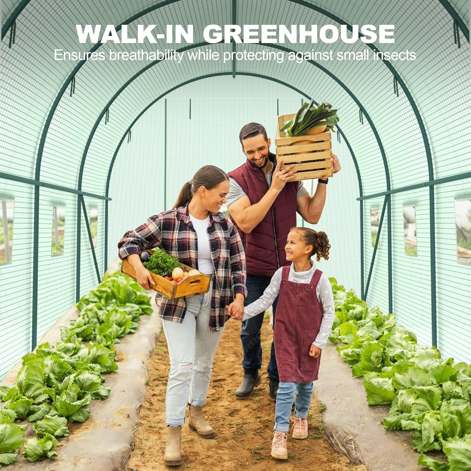 10x7x7 FT Walk-in Greenhouse for Outdoors for Winter Plant Protection,6-Ventilated Screen Window Portable Greenhouse W/ 2-Zipper Door,PE Cover & Heavy Duty Frame