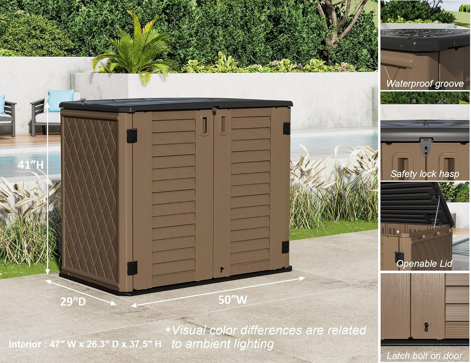 ZZM 4x2.5 FT Outdoor Storage Shed, Resin Waterproof Storage Cabinet for Garden Tools with Lockable Lid,Latch (Coffee)