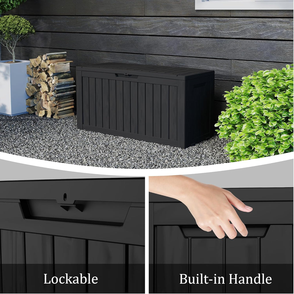 80 Gallon Double-Wall Resin Deck Box - Lockable Waterproof Outdoor Storage Box, 515bs Capacity & Doubles as Seating for Patio Furniture - Garden Tools, Pool Accessories (Black)