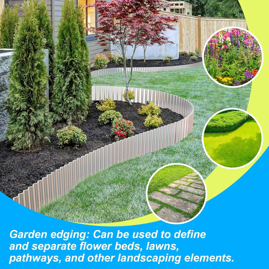 LAVEVE Corrugated Metal Garden Edging 8" x 20Ft, Landscape Edging Border for Lawn, Flower Bed, Garden Fence, Paver Edging (Silver)