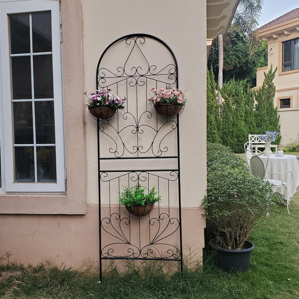 SCENDOR Metal Trellis 82.7" H x 26.7" W Powder-Coated Black Attractive Plant Support Garden Trellis Stylish Garden Addition Lattice Outdoor Yard Décor Roses Vine Ivy Clematis Trellises Black 1 Pack