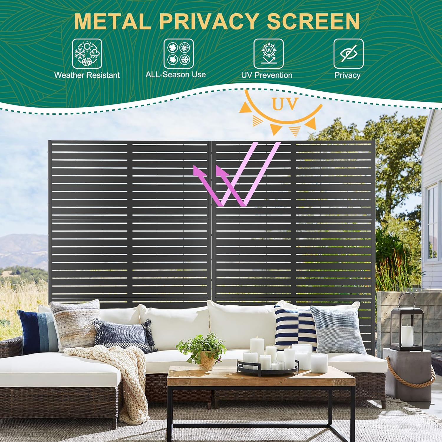 72" H×47" W Metal Privacy Screen Outdoor Privacy Screen Freestanding, Outdoor Privacy Screens and Panels for Patio Lawn Deck, Outdoor Privacy Panels Decorative Privacy Fence(Consists of 3 Panels)