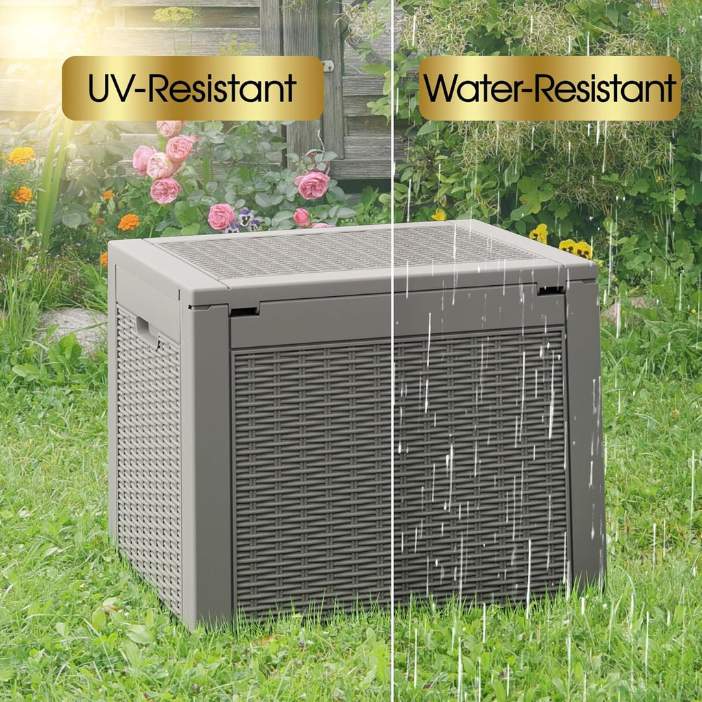 NUNU LAB Outdoor Storage Box, 33 Gallon Resin Deck Box Indoor and Outdoor Use, Waterproof Lockable Patio Storage Bin for Gardening Tools,Package Deliveries,Patio Cushions,UV Resistant,Grey