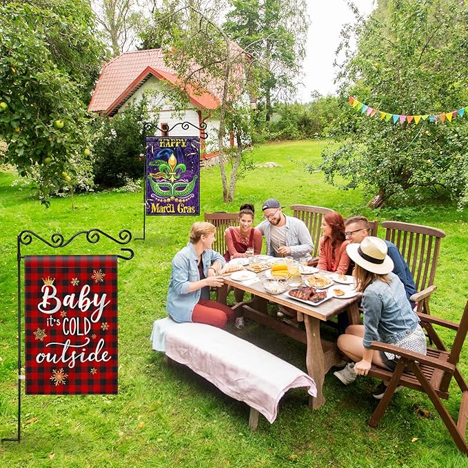 10 Pack Garden Flag Stand with Flag Stoppers and Clips, Black Powder Coated Weather Proof Garden Flag Pole Holder for Outdoor Garden Flag (Stylish Style, 15.75 x 36.22 Inch)