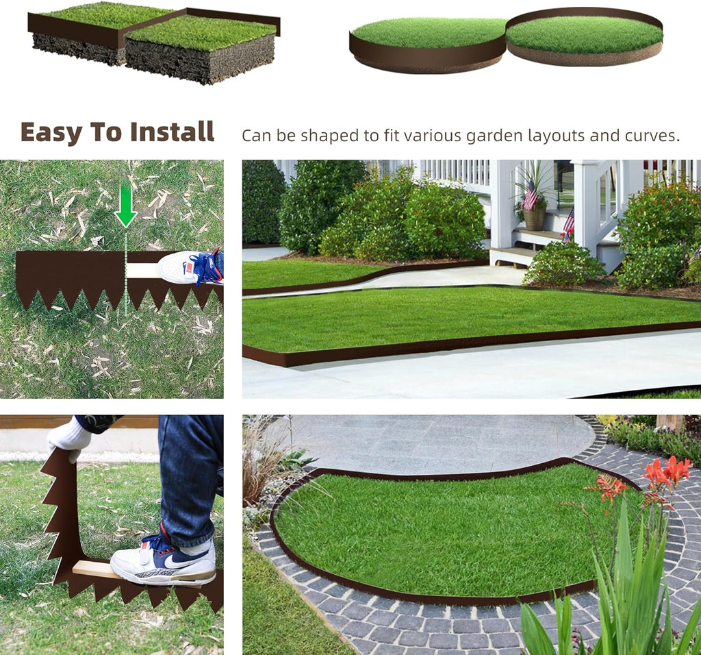 Solution4Patio 8-Pack Galvanized Steel Landscape Edging with Brown Textured Finish – 40" L x 10" H Hammer-in Metal Border Strips with 9 Clips & Gloves – Durable Garden Edge for Lawn, Yard, and Pathway