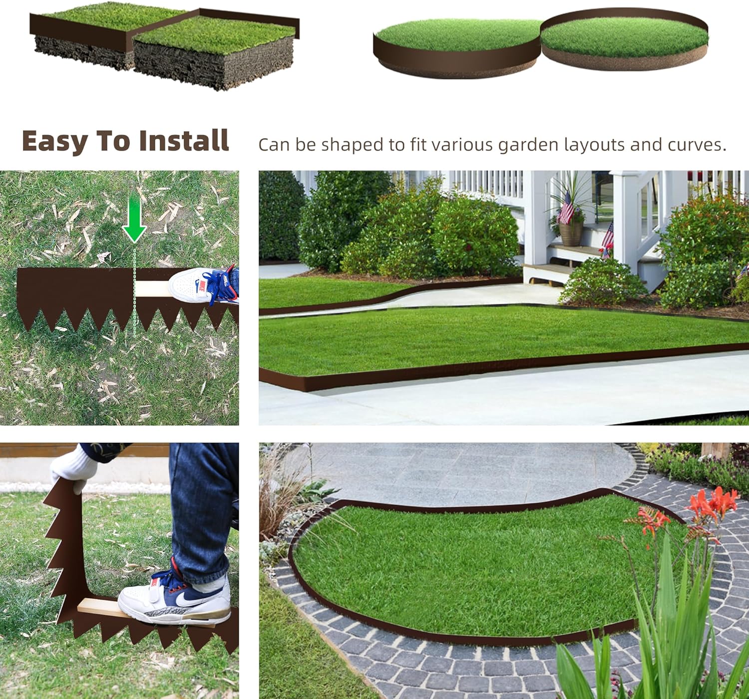 Solution4Patio 8-Pack Galvanized Steel Landscape Edging with Brown Textured Finish – 40" L x 10" H Hammer-in Metal Border Strips with 9 Clips & Gloves – Durable Garden Edge for Lawn, Yard, and Pathway