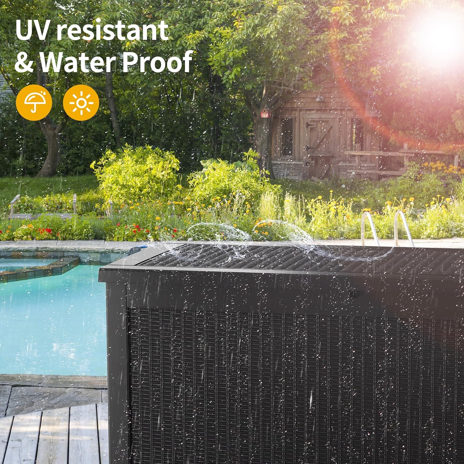 320 Gallon Outdoor Storage Box Waterproof Lockable Resin Deck Box Large, Patio Storage Bin for Pool Accessories Cushion Furniture, Garden Tools, UV-Resistant Outside Delivery Black