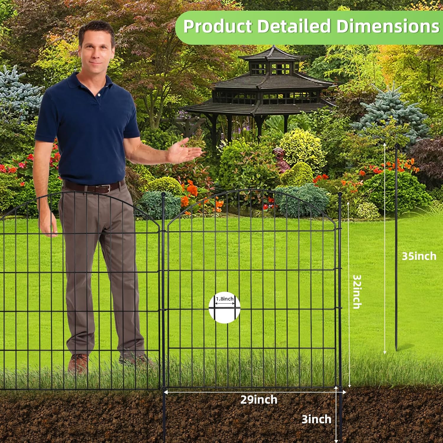 Decorative Garden Fence 32in (H) x12ft (L), 5 Pack No Dig Fence Animal Barrier for Dog, Arched Flower Bed Edging, Wire Border Panel Fencing for Yard Patio Outdoor Decor