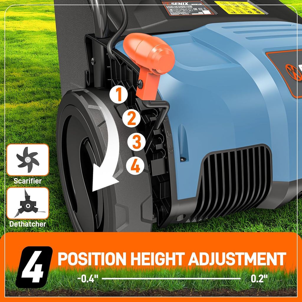 SENIX 12 Amp 13-Inch Corded Electric Dethatcher and Scarifier with Collection Bag,Lawn Care Equipment for Removing Thatch and Improving Yard Growth,Garden Tool Gifts(SCE12-L1)