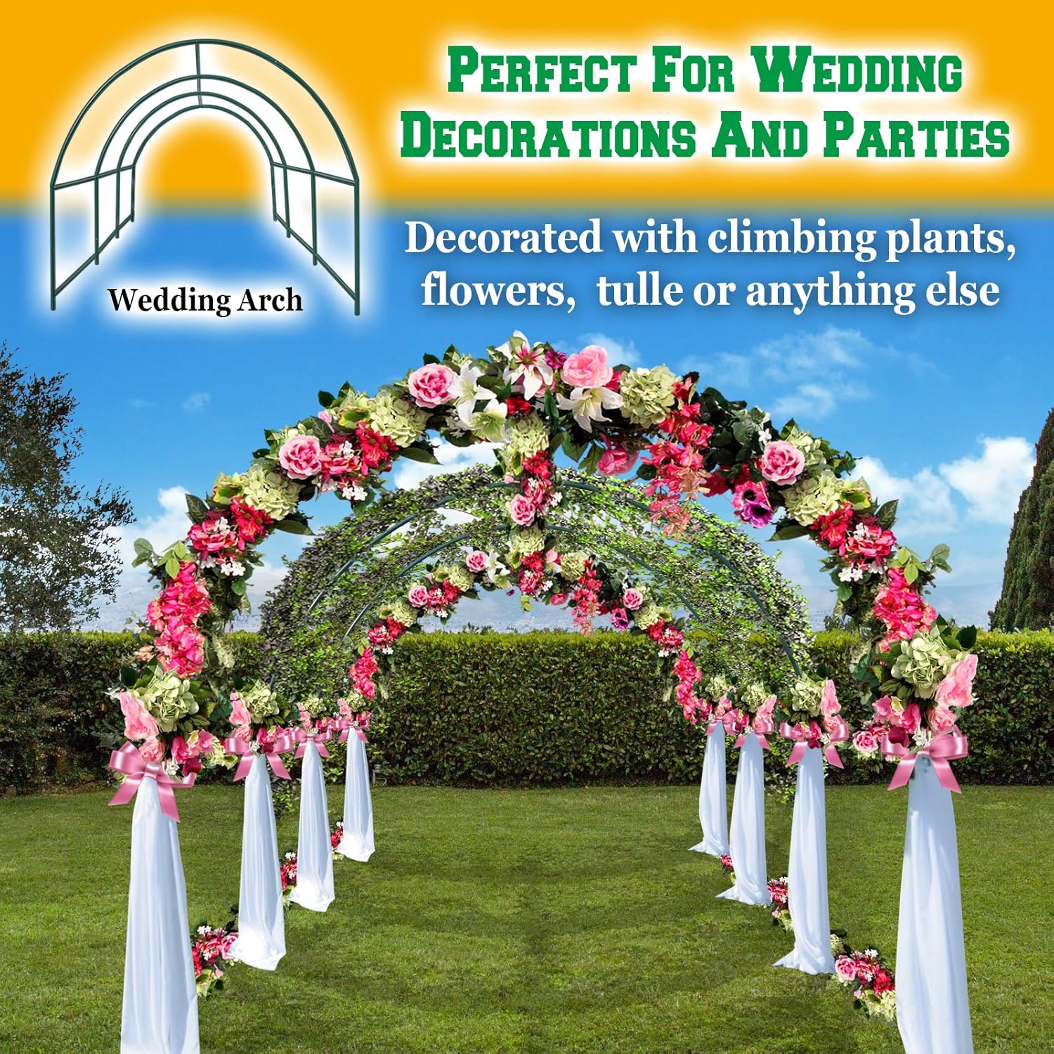 Benefit-USA Multi-Size Large Garden Support Arch Frame Climbing Plant Arch Arbor for Flowers/Fruits/Vegetables (15.9'X7'X7.2'), Green